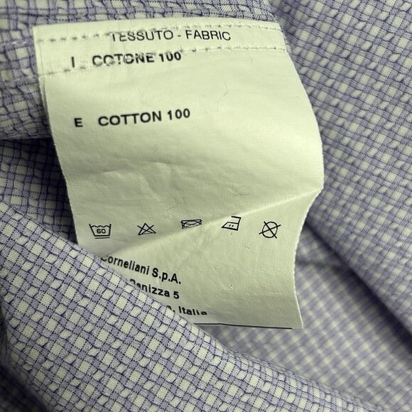 Corneliani Men's Medium Button Down Dress Shirt Gingham Check Cotton Lilac Italy - Picture 8 of 10